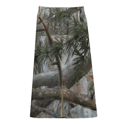 Jungle Hunting Camouflage Print Cotton Front Slit Maxi Skirt