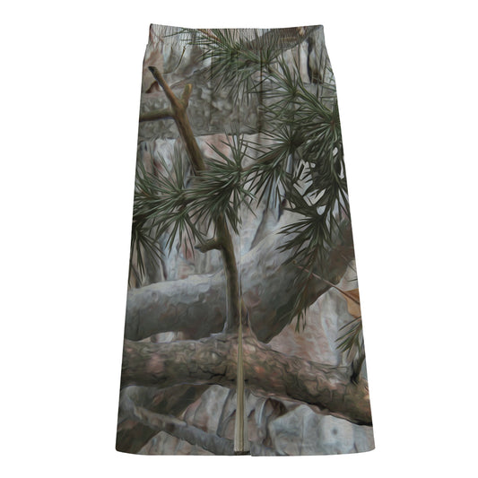 Jungle Hunting Camouflage Print Cotton Front Slit Maxi Skirt