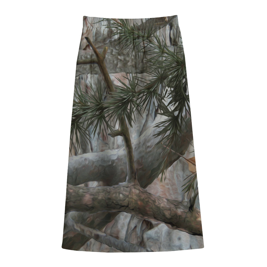 Jungle Hunting Camouflage Print Cotton Front Slit Maxi Skirt
