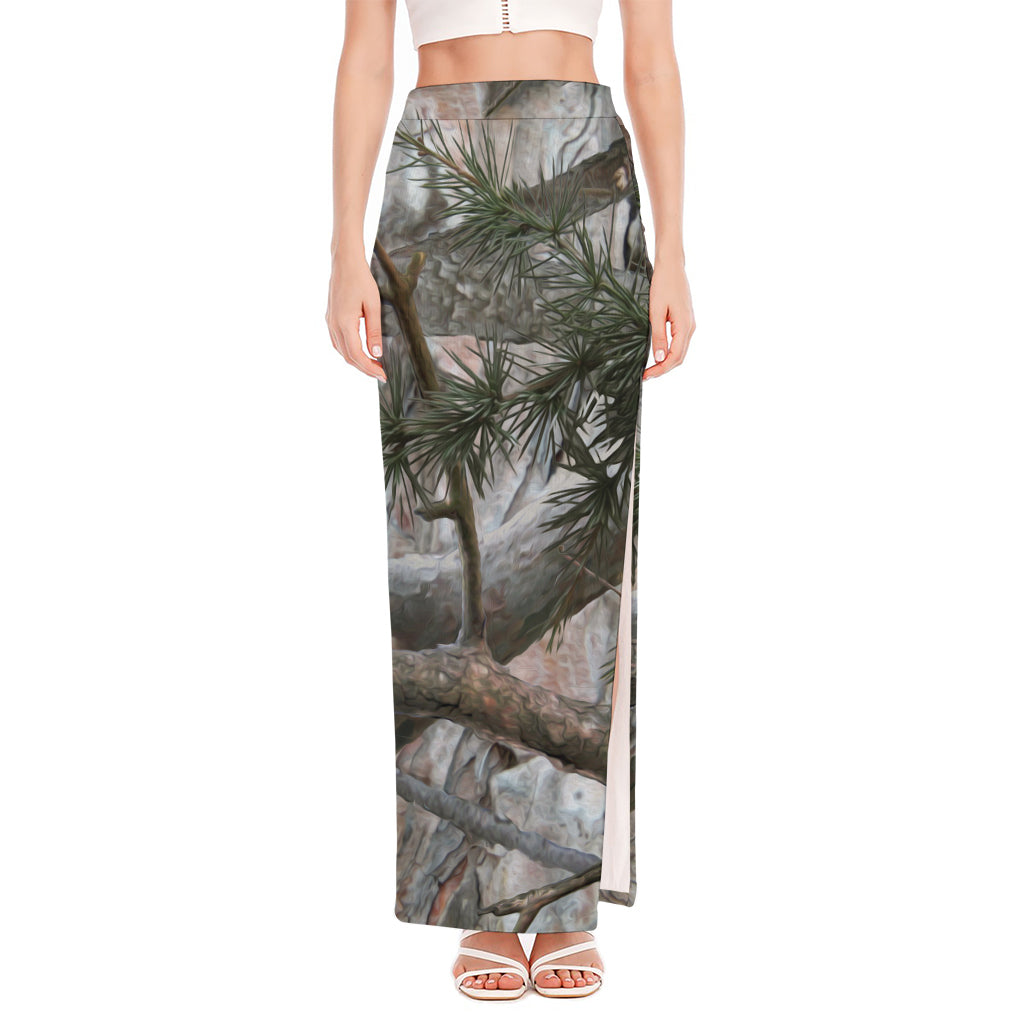 Jungle Hunting Camouflage Print High Slit Maxi Skirt