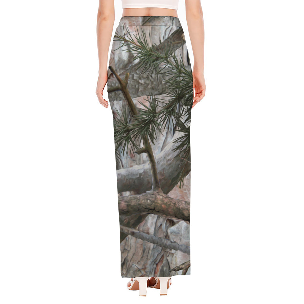 Jungle Hunting Camouflage Print High Slit Maxi Skirt