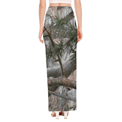 Jungle Hunting Camouflage Print High Slit Maxi Skirt