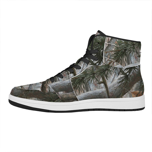 Jungle Hunting Camouflage Print High Top Leather Sneakers