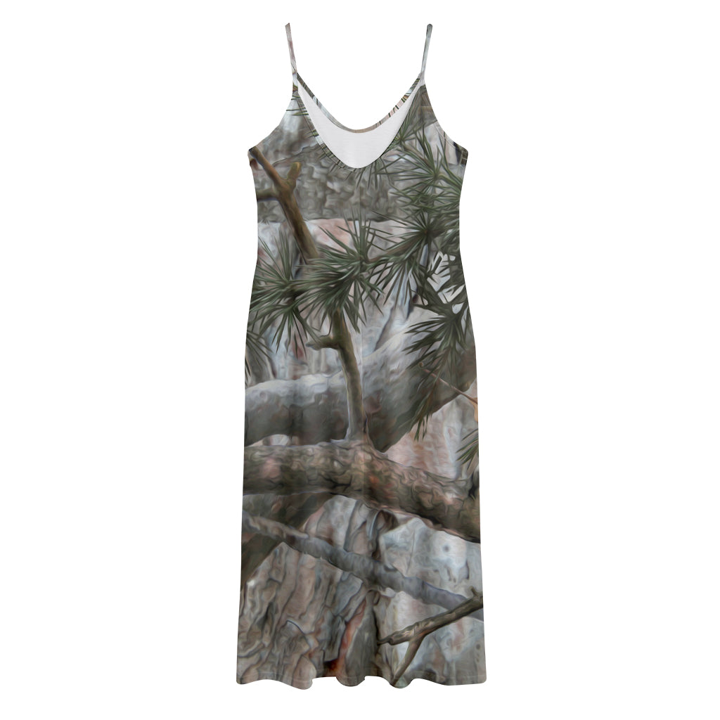 Jungle Hunting Camouflage Print Jersey Midi Cami Dress