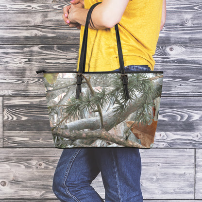 Jungle Hunting Camouflage Print Leather Tote Bag