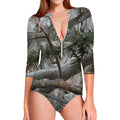 Jungle Hunting Camouflage Print Long Sleeve Swimsuit