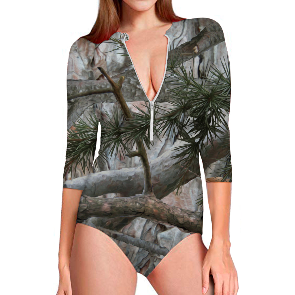 Jungle Hunting Camouflage Print Long Sleeve Swimsuit