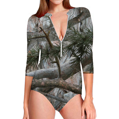 Jungle Hunting Camouflage Print Long Sleeve Swimsuit