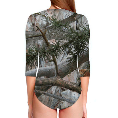 Jungle Hunting Camouflage Print Long Sleeve Swimsuit