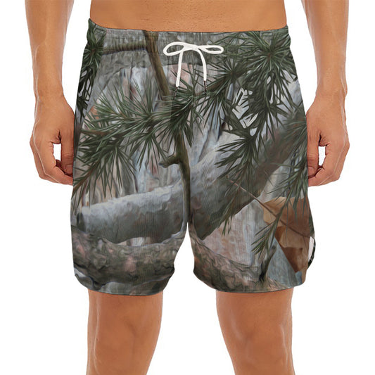 Jungle Hunting Camouflage Print Men's Split Running Shorts