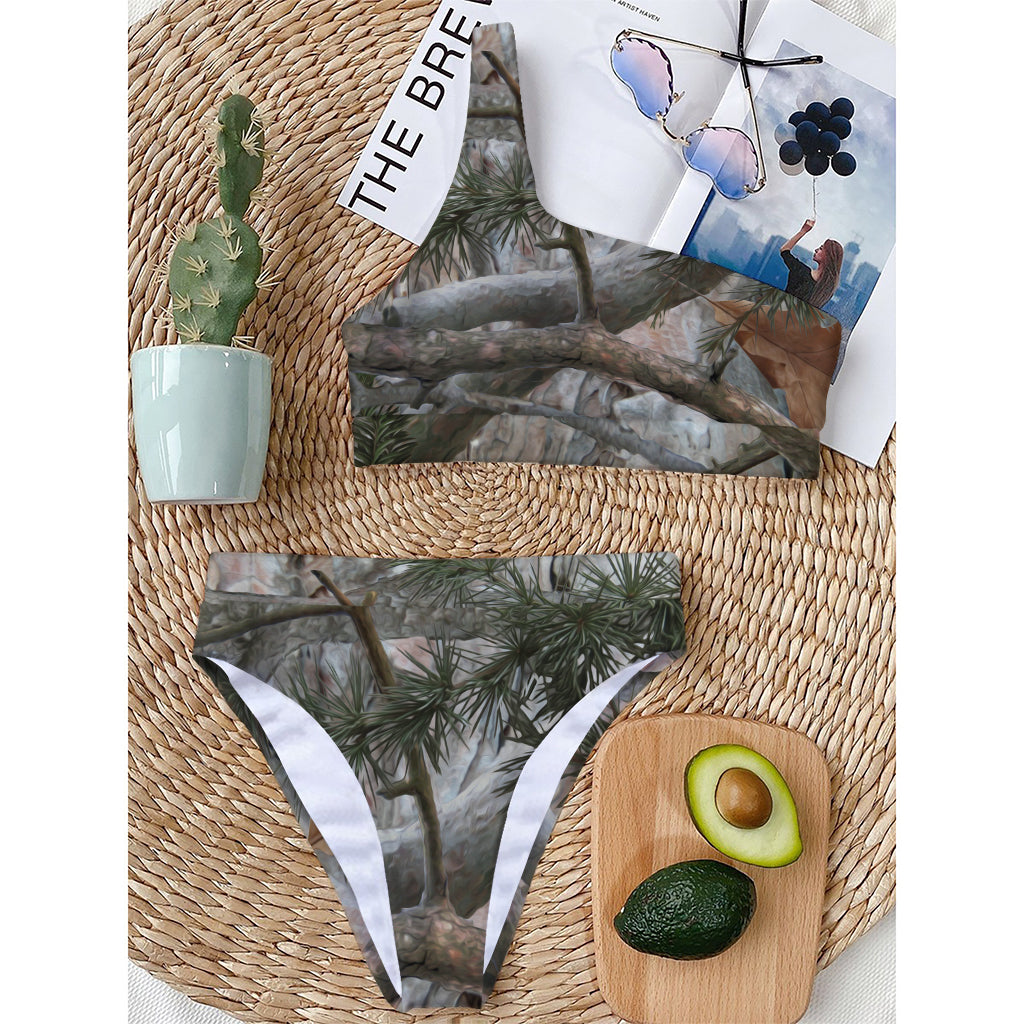 Jungle Hunting Camouflage Print One Shoulder Bikini Top