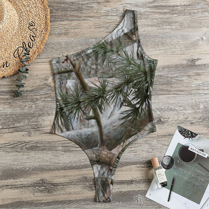 Jungle Hunting Camouflage Print One Shoulder Bodysuit