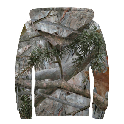 Jungle Hunting Camouflage Print Sherpa Lined Zip Up Hoodie