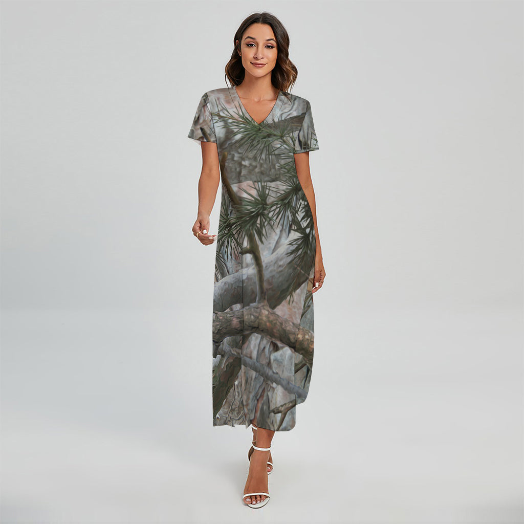 Jungle Hunting Camouflage Print Short Sleeve Maxi Dress
