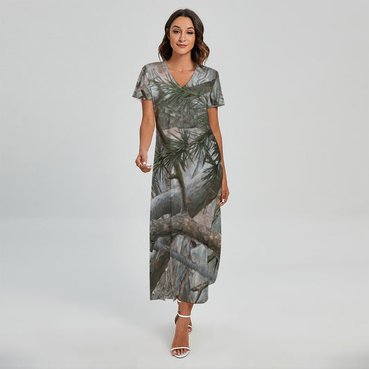 Jungle Hunting Camouflage Print Short Sleeve Maxi Dress