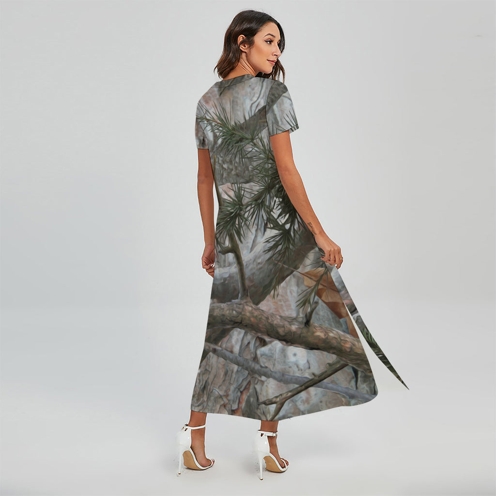 Jungle Hunting Camouflage Print Short Sleeve Maxi Dress