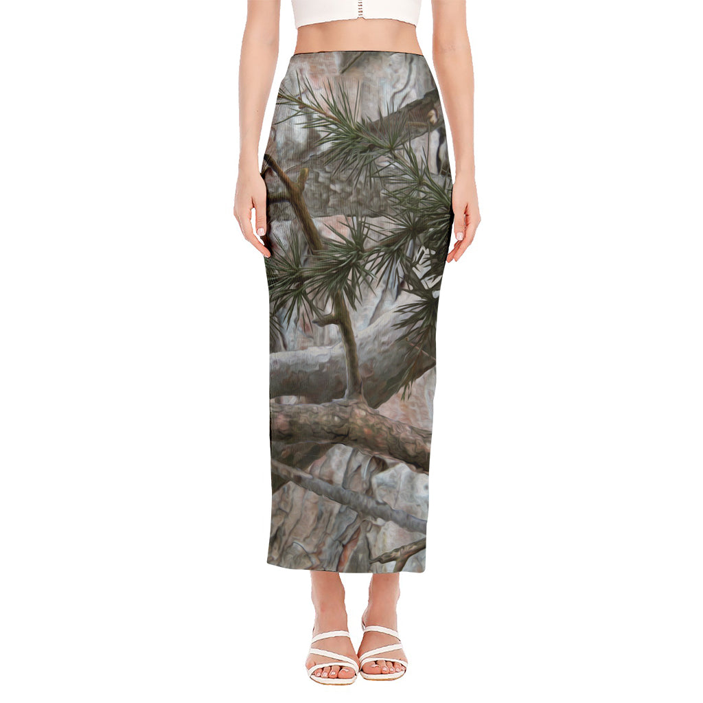 Jungle Hunting Camouflage Print Side Slit Maxi Skirt