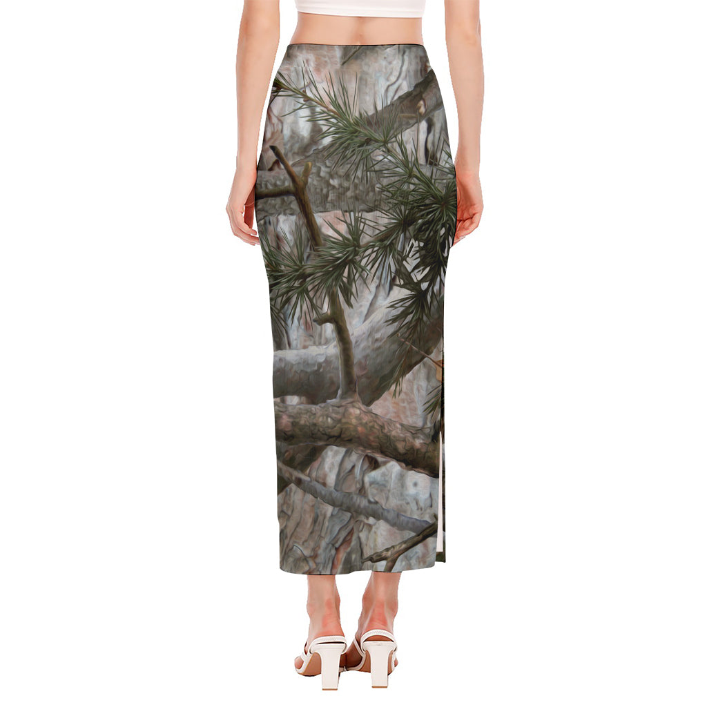 Jungle Hunting Camouflage Print Side Slit Maxi Skirt