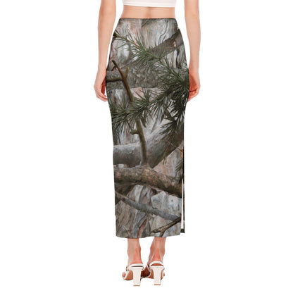 Jungle Hunting Camouflage Print Side Slit Maxi Skirt