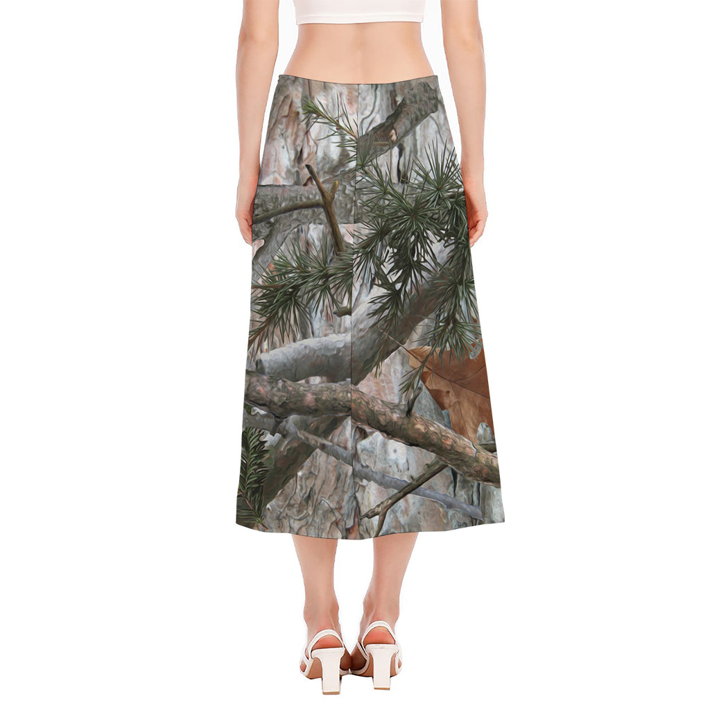 Jungle Hunting Camouflage Print Side Slit Midi Skirt