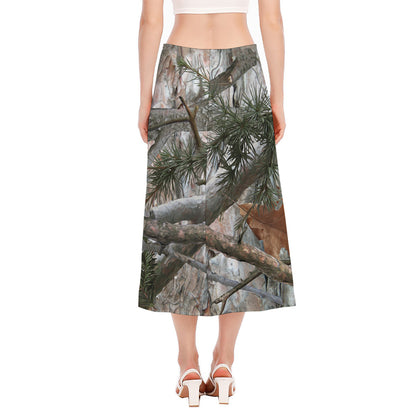 Jungle Hunting Camouflage Print Side Slit Midi Skirt