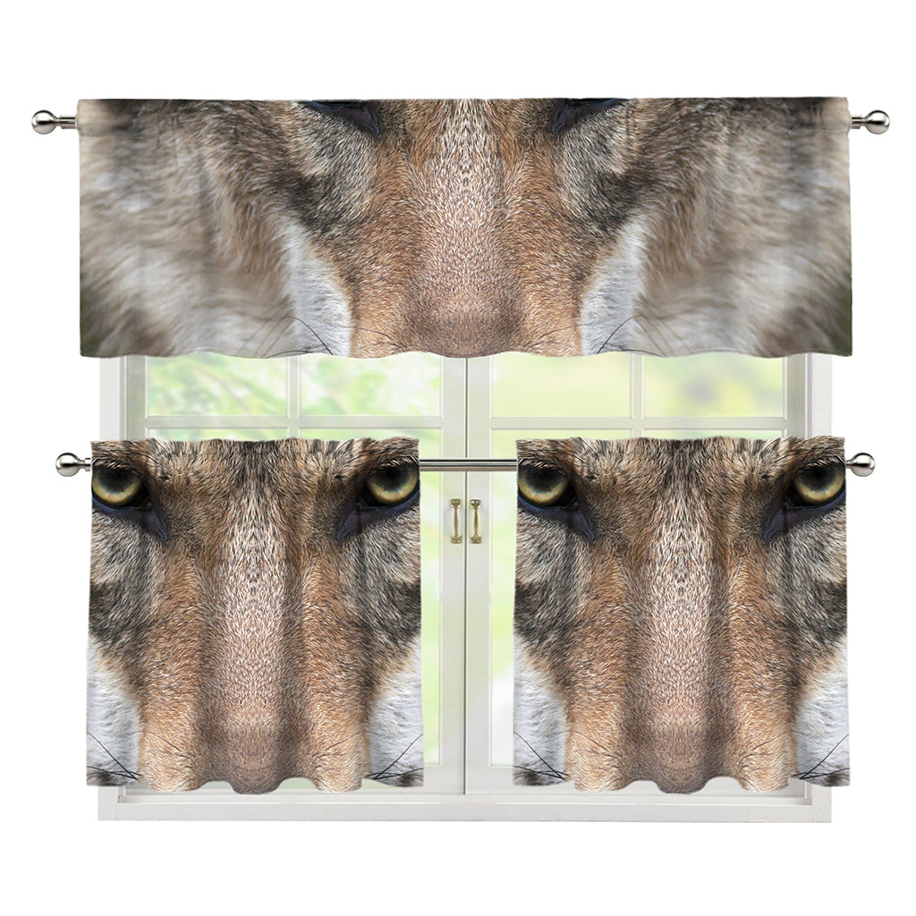 Jungle Wolf Print 3 Piece Kitchen Curtains