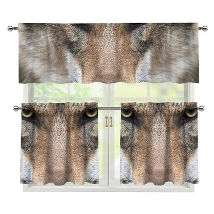 Jungle Wolf Print 3 Piece Kitchen Curtains