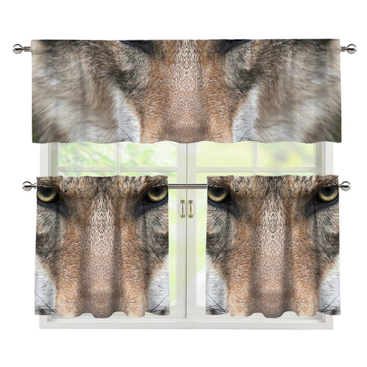 Jungle Wolf Print 3 Piece Kitchen Curtains