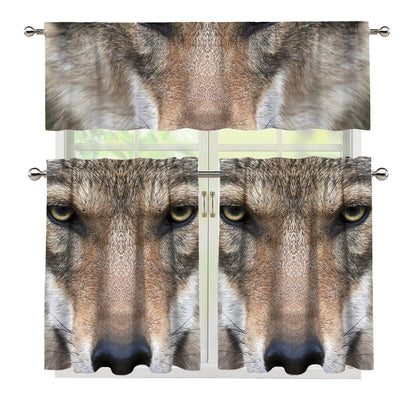 Jungle Wolf Print 3 Piece Kitchen Curtains