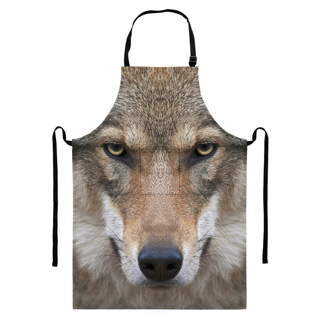 Jungle Wolf Print Bib Apron With Pocket