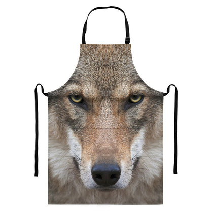 Jungle Wolf Print Bib Apron With Pocket