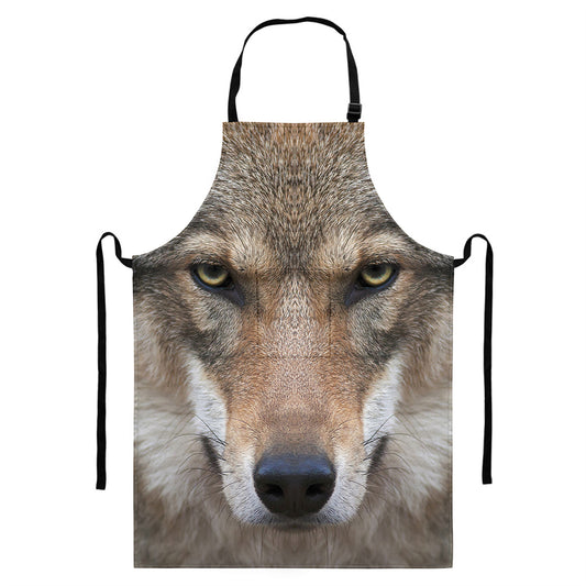 Jungle Wolf Print Bib Apron With Pocket
