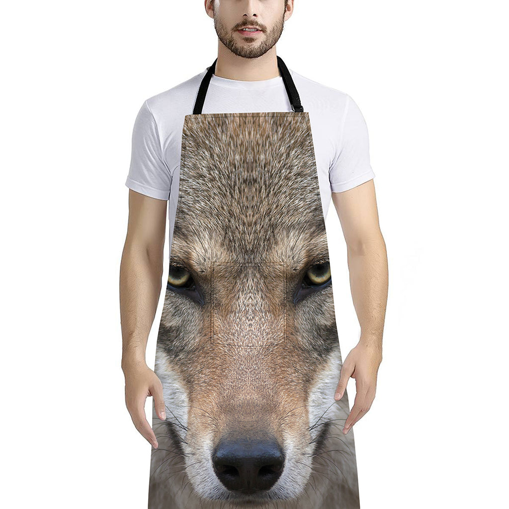 Jungle Wolf Print Bib Apron With Pocket