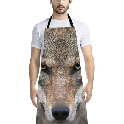 Jungle Wolf Print Bib Apron With Pocket
