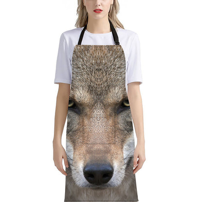 Jungle Wolf Print Bib Apron With Pocket