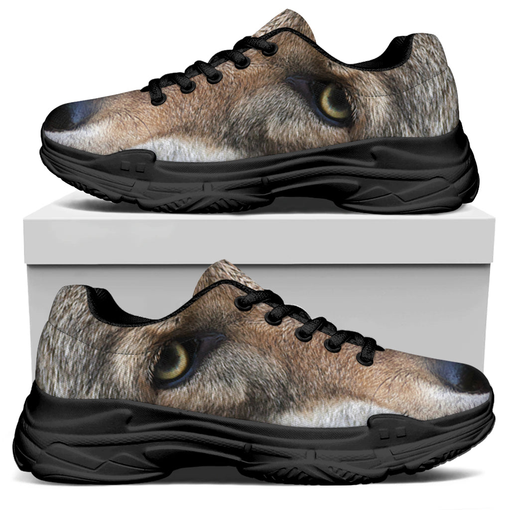 Jungle Wolf Print Black Chunky Shoes