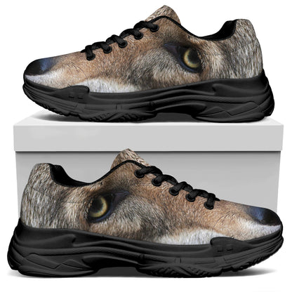 Jungle Wolf Print Black Chunky Shoes