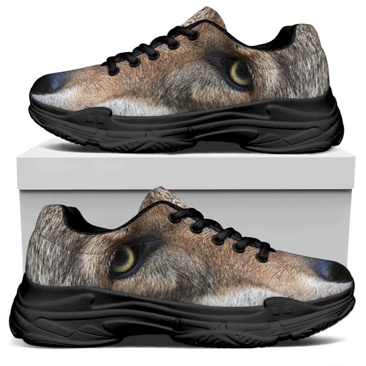 Jungle Wolf Print Black Chunky Shoes