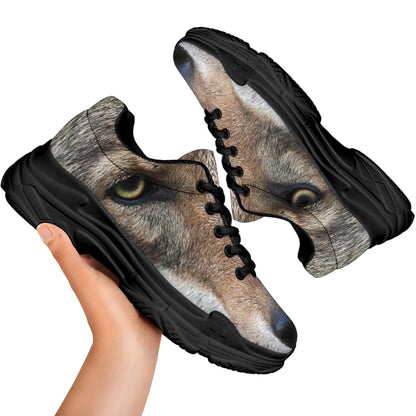 Jungle Wolf Print Black Chunky Shoes