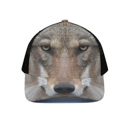 Jungle Wolf Print Black Mesh Trucker Cap