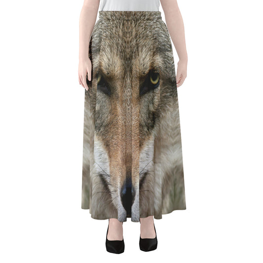 Jungle Wolf Print Chiffon Maxi Skirt