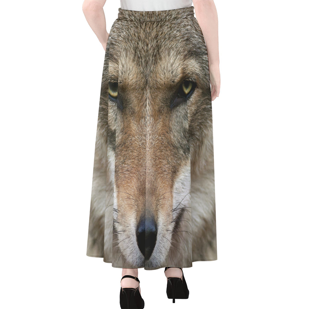 Jungle Wolf Print Chiffon Maxi Skirt