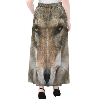 Jungle Wolf Print Chiffon Maxi Skirt