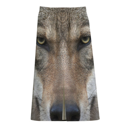 Jungle Wolf Print Cotton Front Slit Maxi Skirt