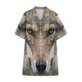 Jungle Wolf Print Cotton Hawaiian Shirt
