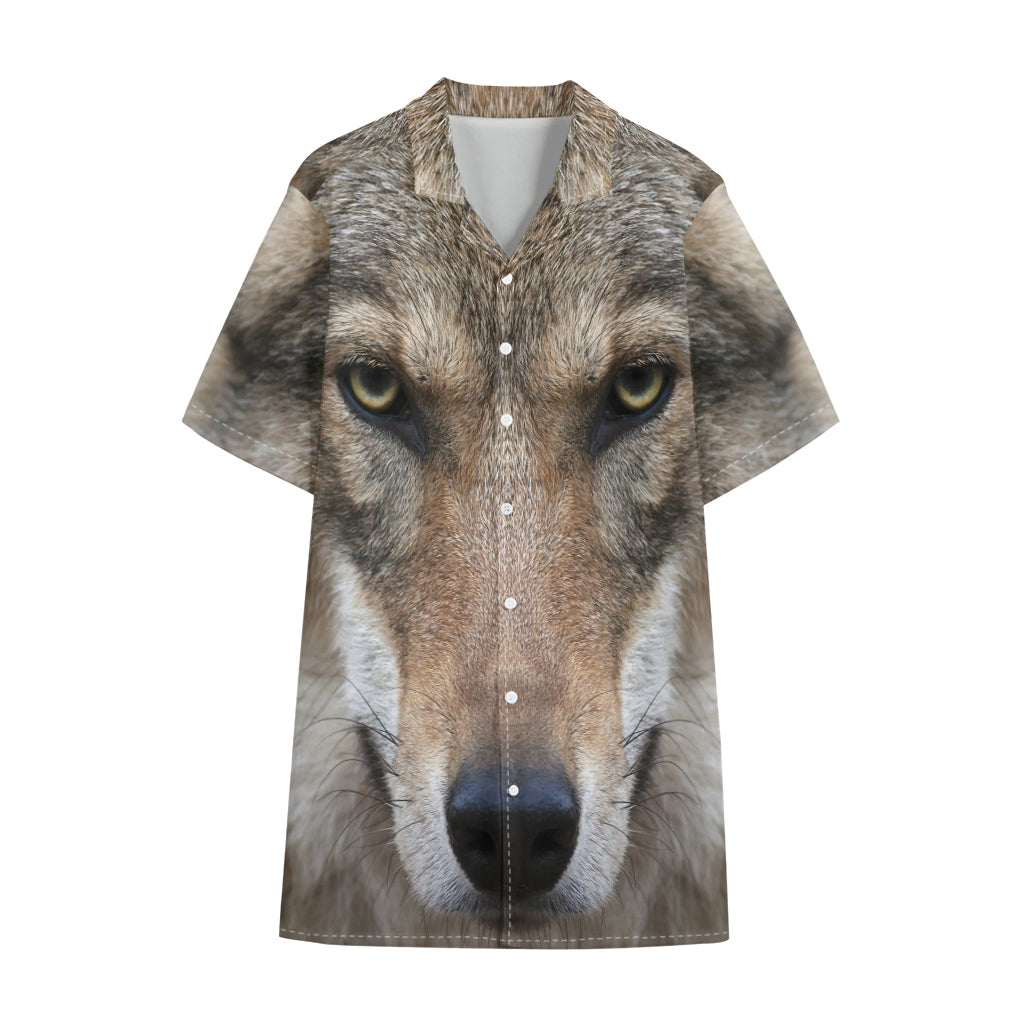 Jungle Wolf Print Cotton Hawaiian Shirt