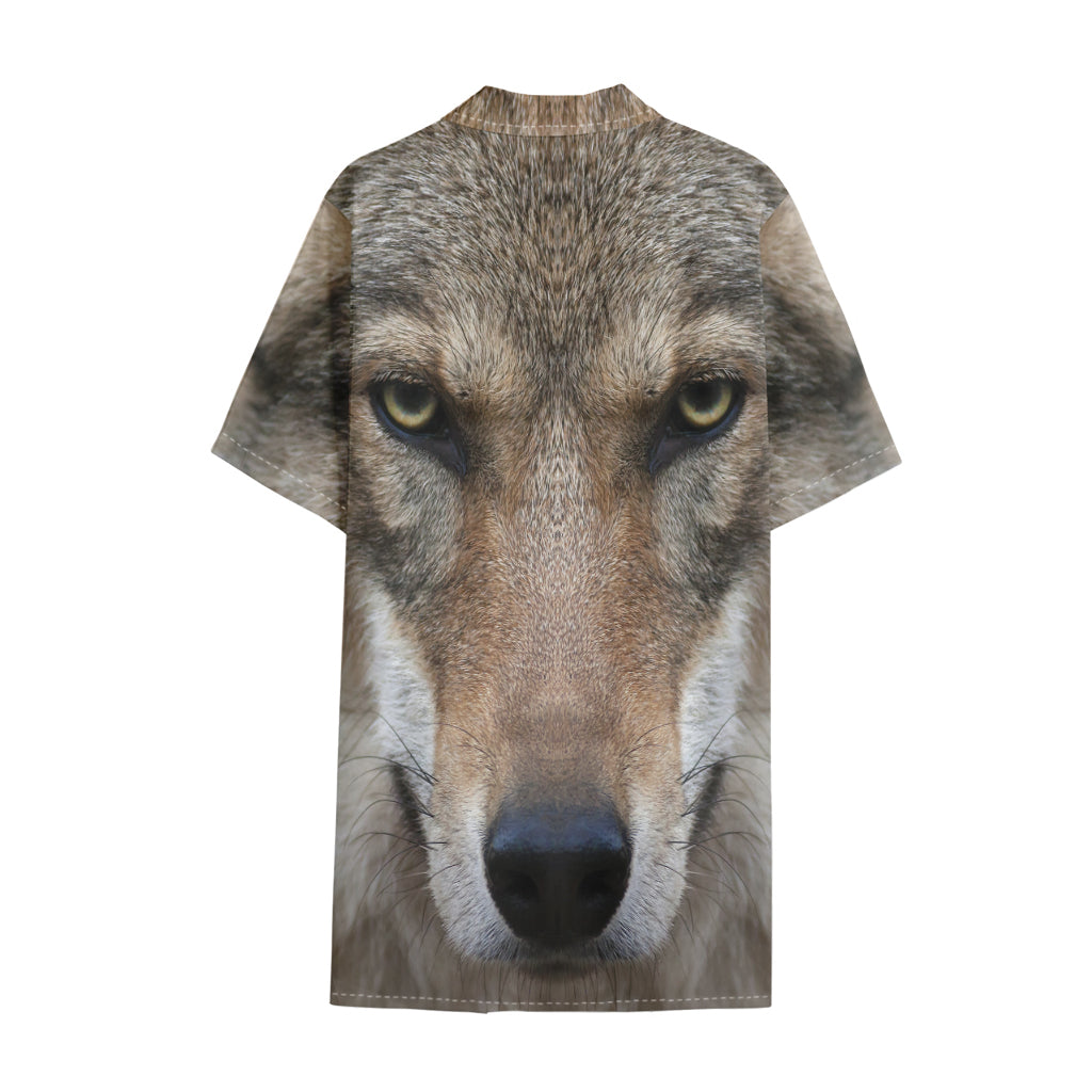 Jungle Wolf Print Cotton Hawaiian Shirt