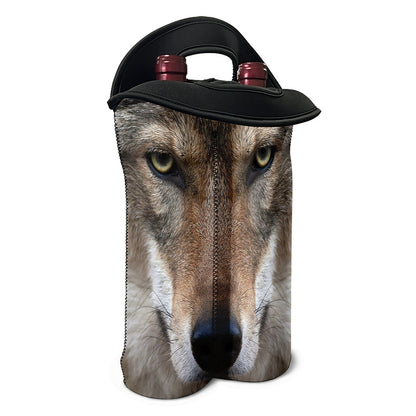 Jungle Wolf Print Double Neoprene Wine Tote