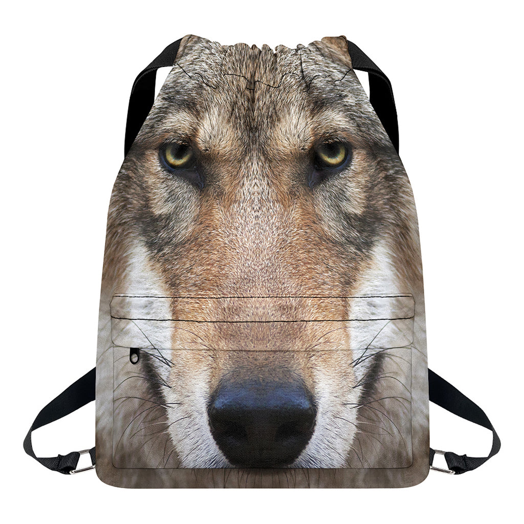 Jungle Wolf Print Drawstring Backpack
