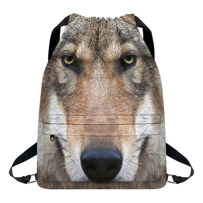 Jungle Wolf Print Drawstring Backpack